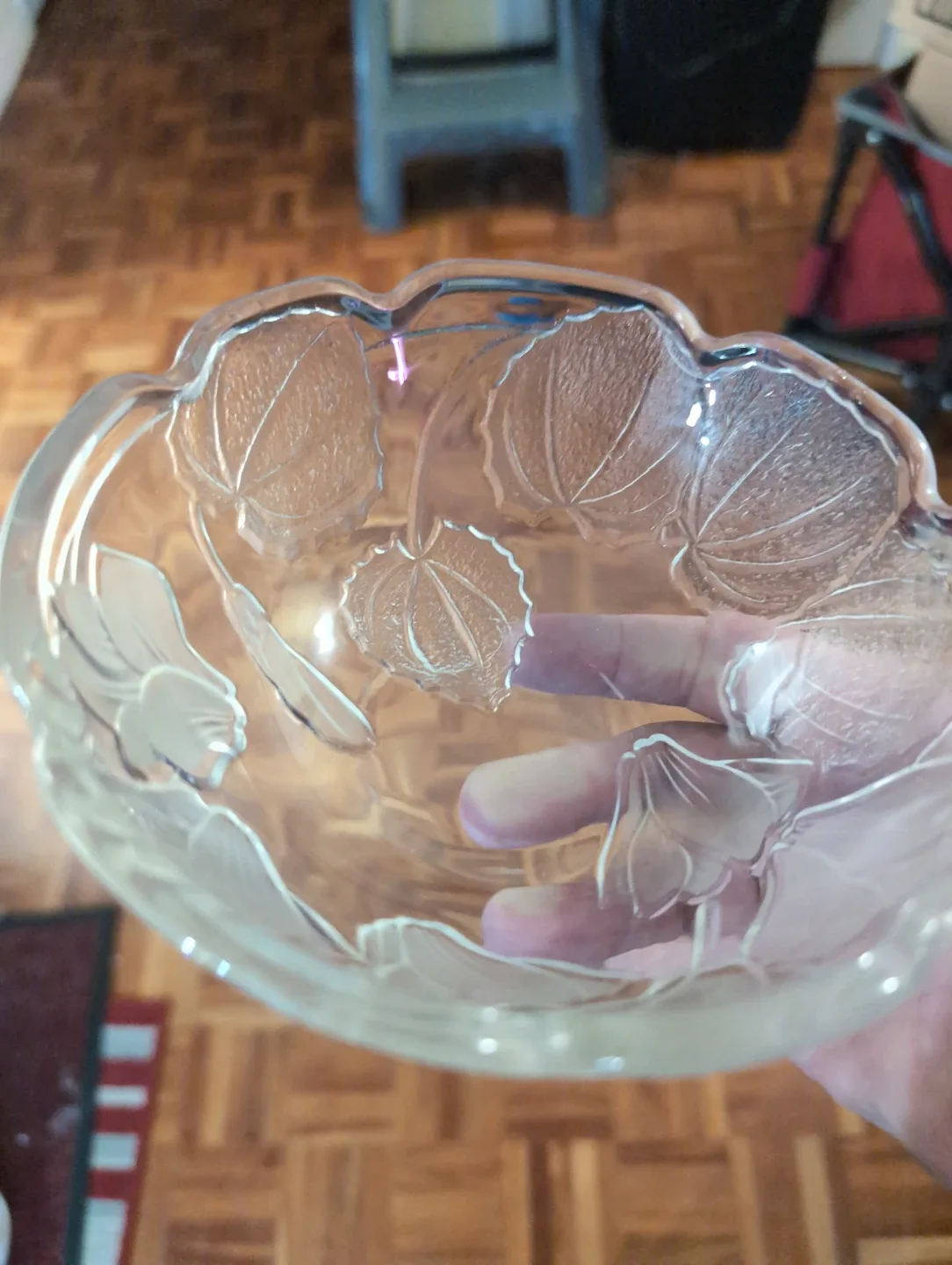 Floral Etched Glass Serving Platter with matching dip bowl image indicator(3)
