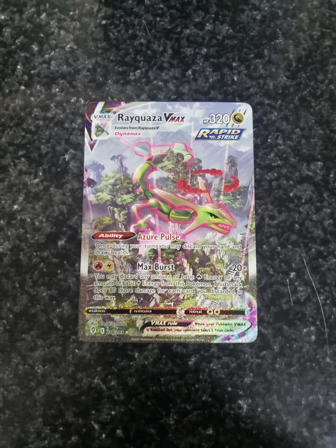 Mint condition Rayquaza VMAX Pokemon Card