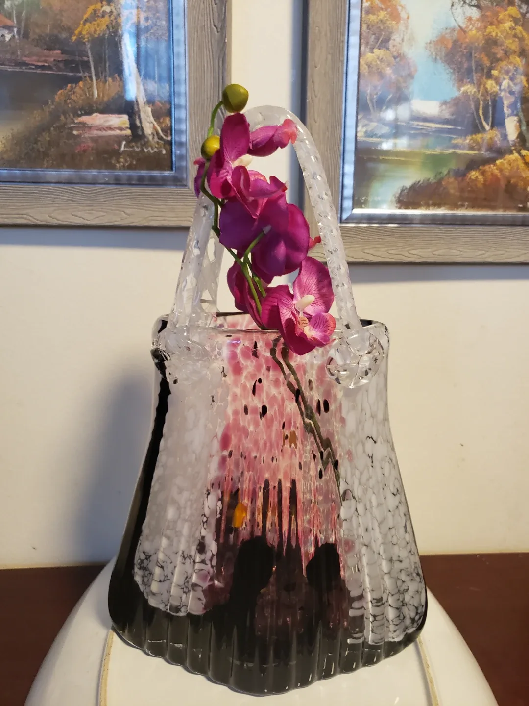 Very heavy Decorative Glass Vase with Handle.
