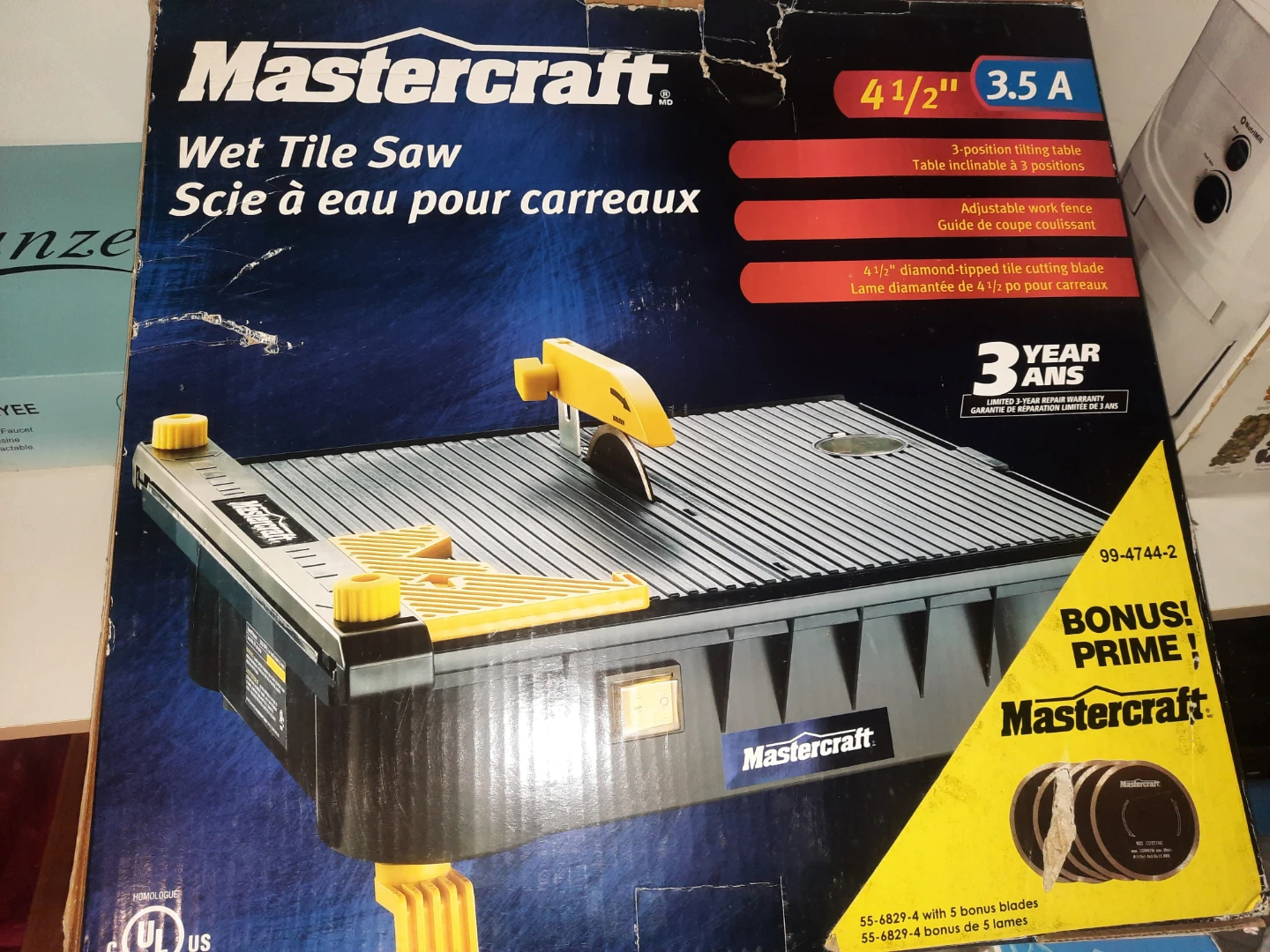 Mastercraft Wet Tile Saw - Brand New with 5 Bonus Blades - photo 4