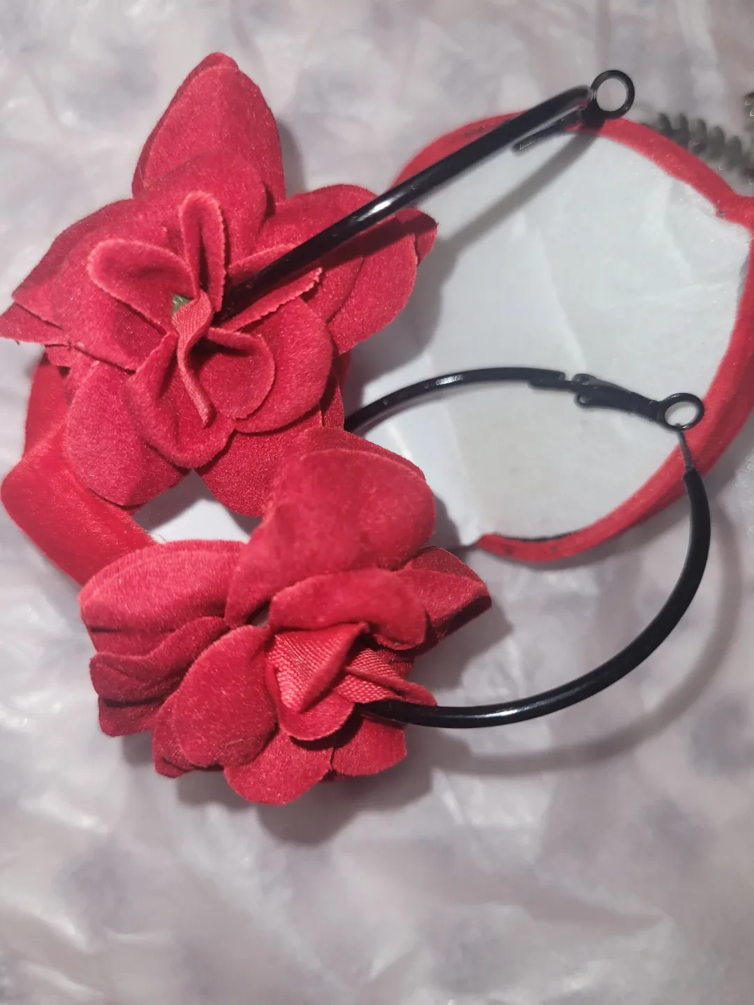 Red Flower Hoop Earrings