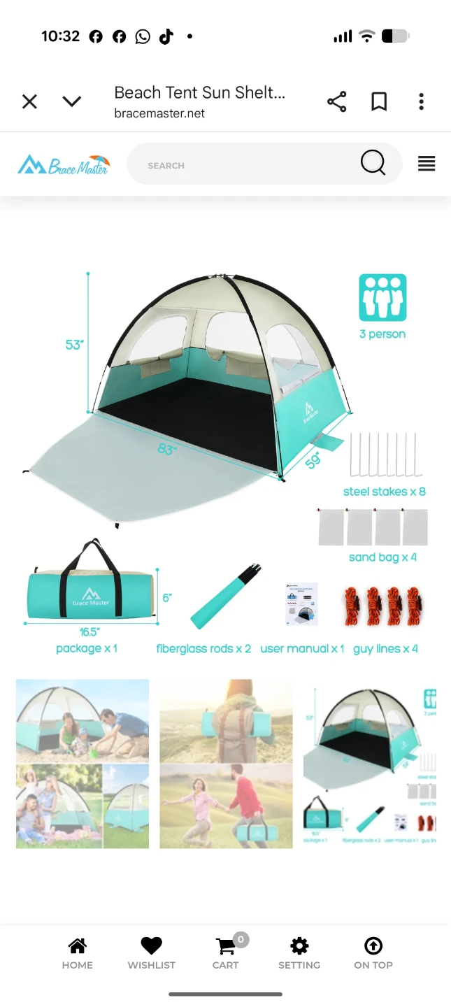 Brace Master Beach Tent Sun Shelter - 3 Person - photo 3