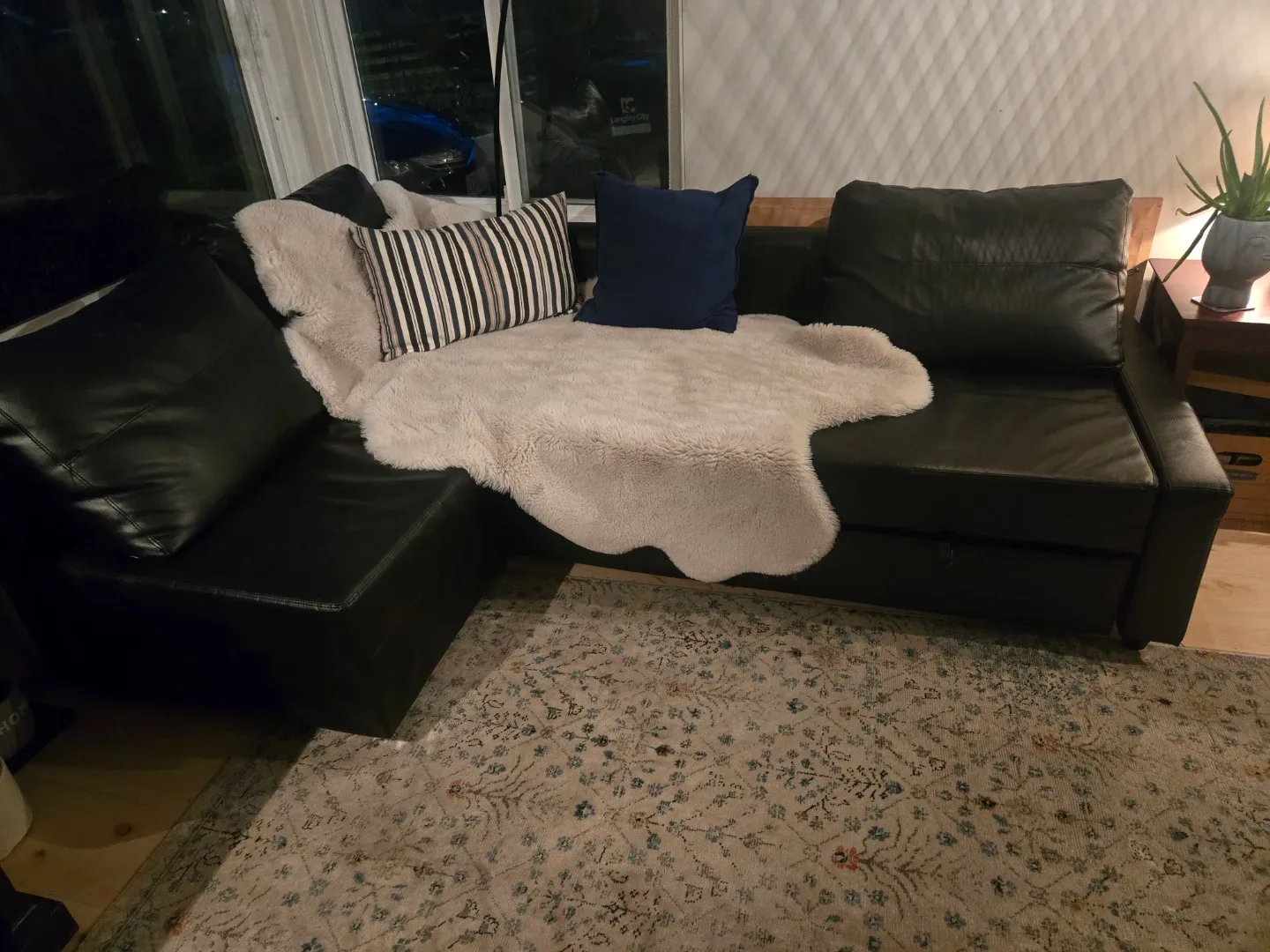 Black faux Leather Sectional Sofa Bed - Used Condition