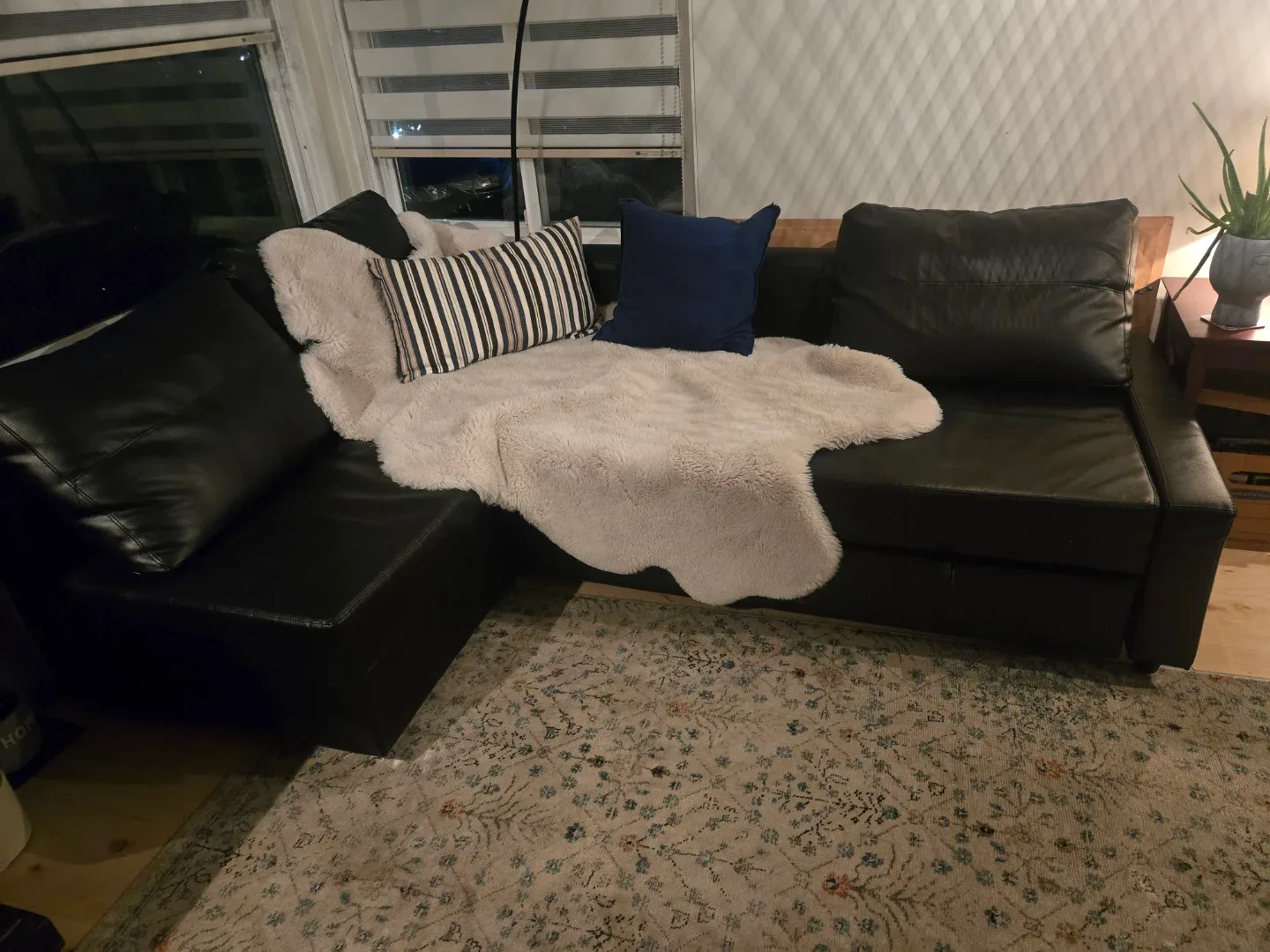 Black faux Leather Sectional Sofa Bed - Used Condition image indicator(2)