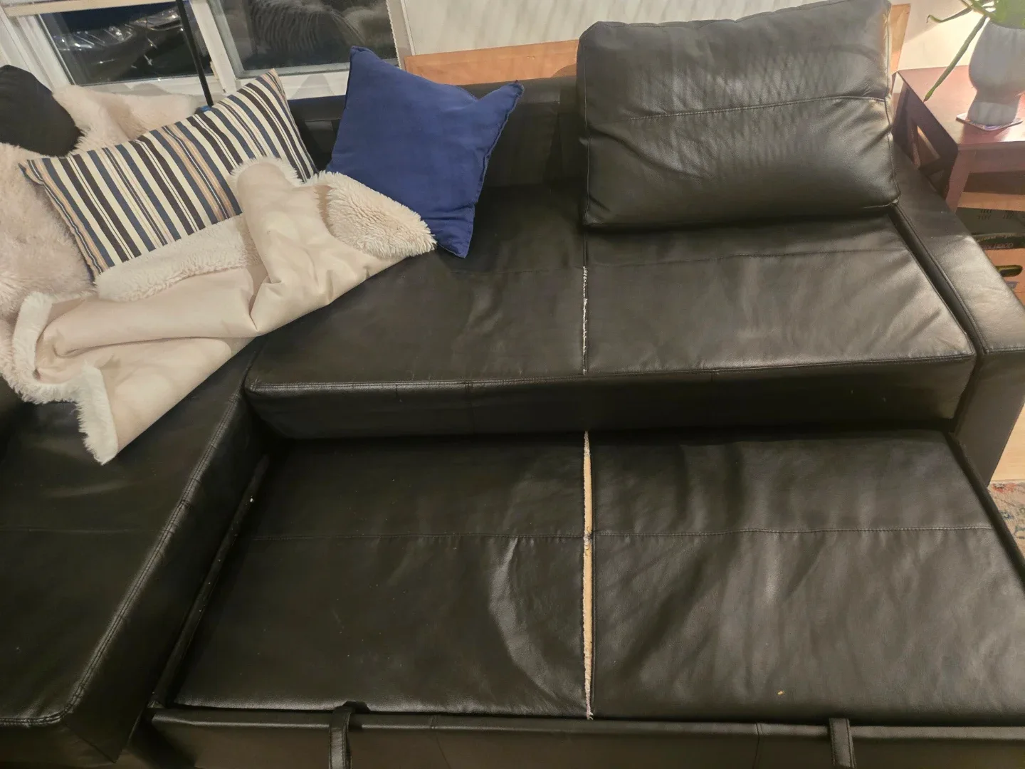 Black faux Leather Sectional Sofa Bed - Used Condition image indicator(3)