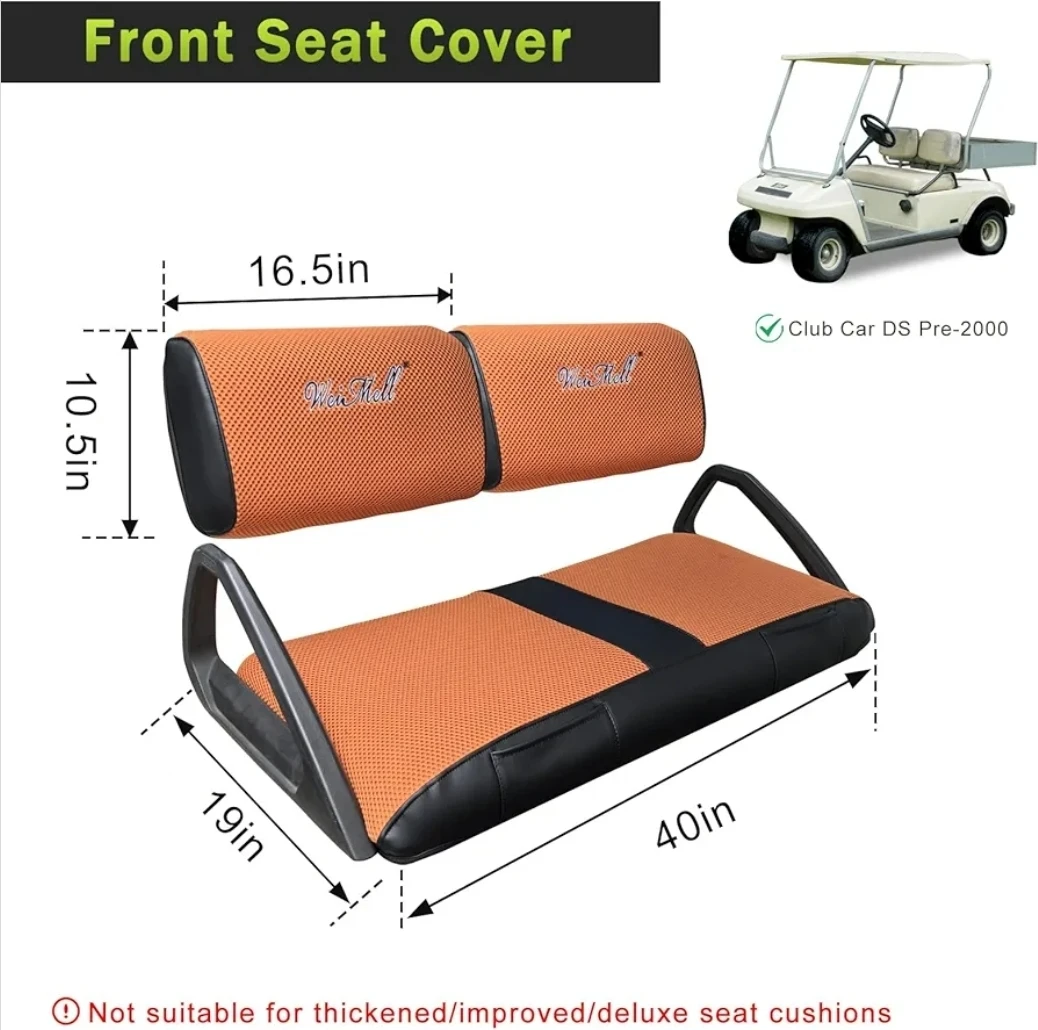 Club Car DS Golf Cart Front Seat Cover Pre-2000, Black & Orange - photo 5