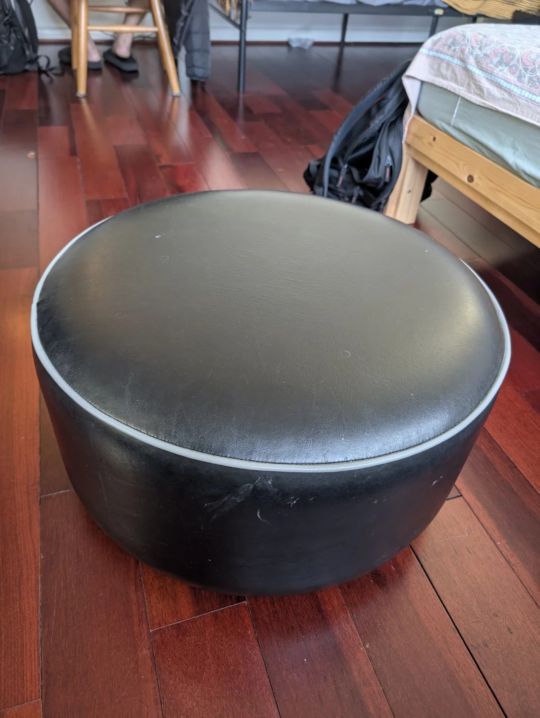 Black Round Ottoman Footstool - photo 3