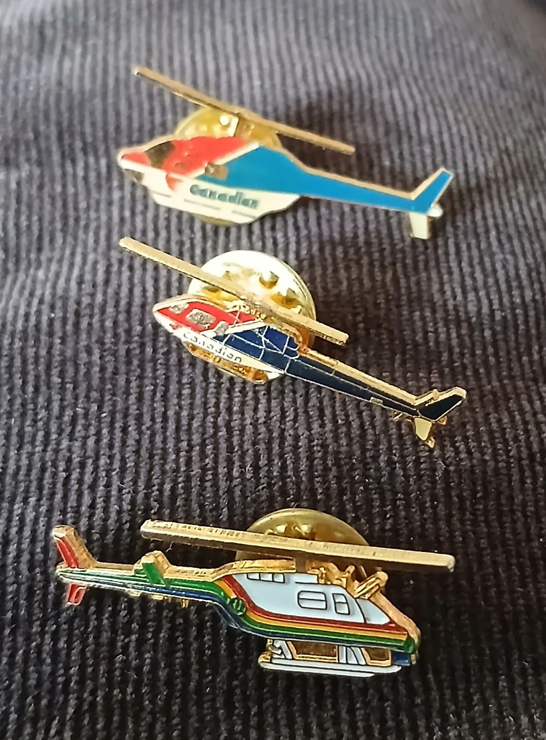 3 Vintage Canadian Helicopter Lapel Pins