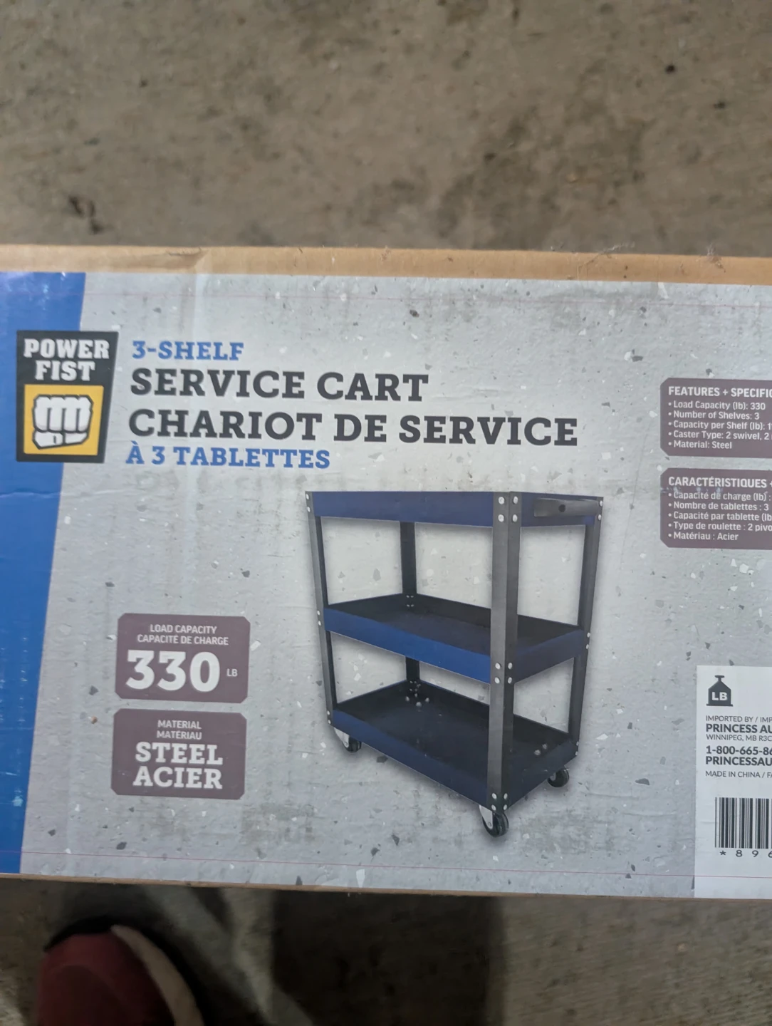 Power Fist 3-Shelf Service Cart - 330lb Capacity