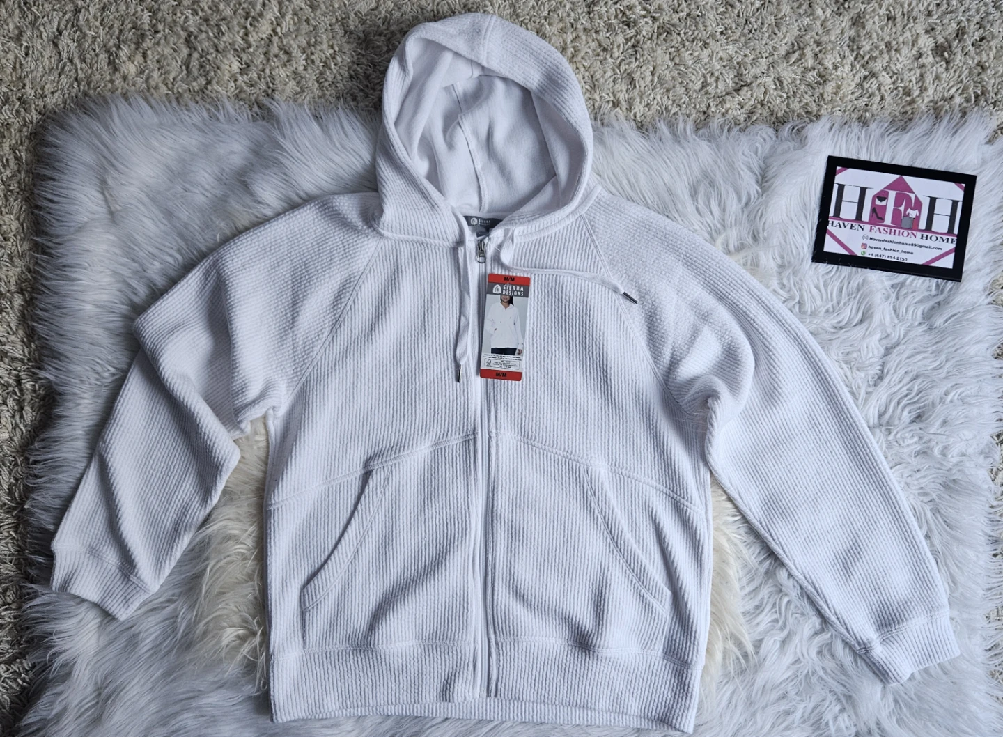 New Sierra Designs White Full Zip Hoodie - M