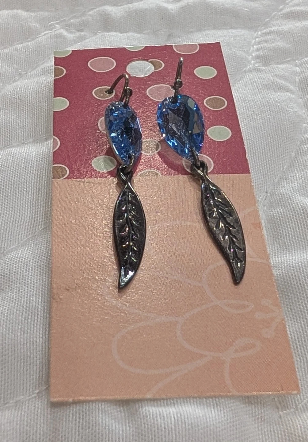 Blue Crystal Leaf Earrings