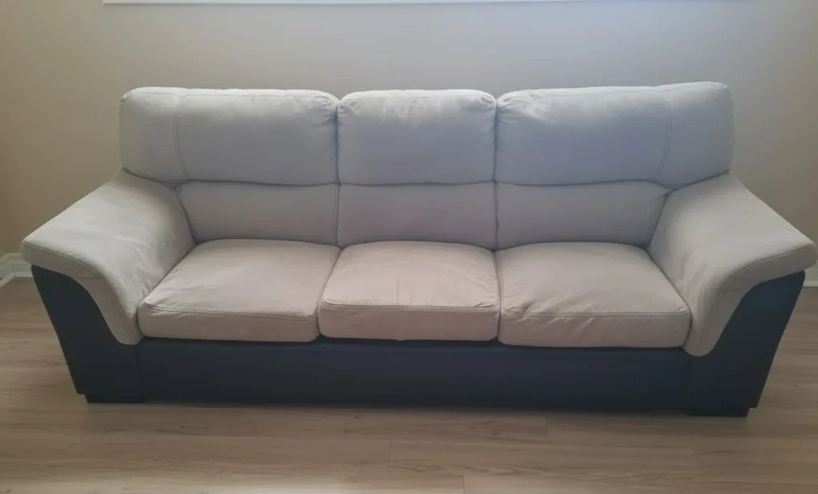 Beige & Black Three-Seat Sofa