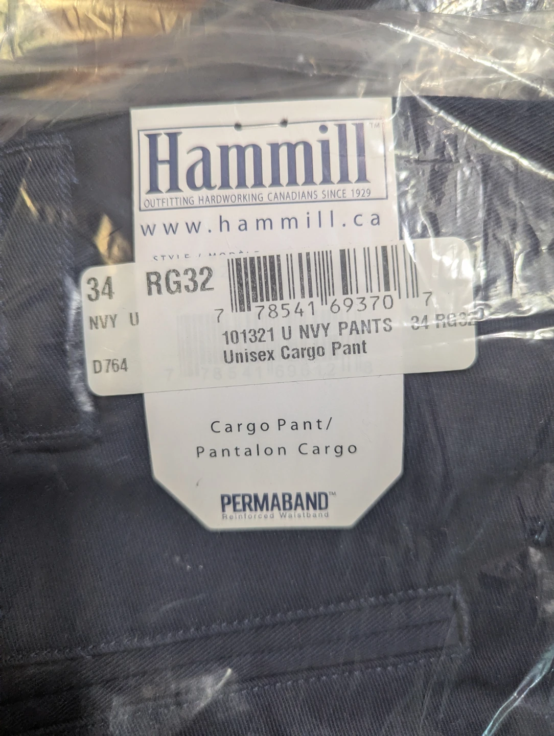 Hammill Unisex Navy Cargo Pants Size 34