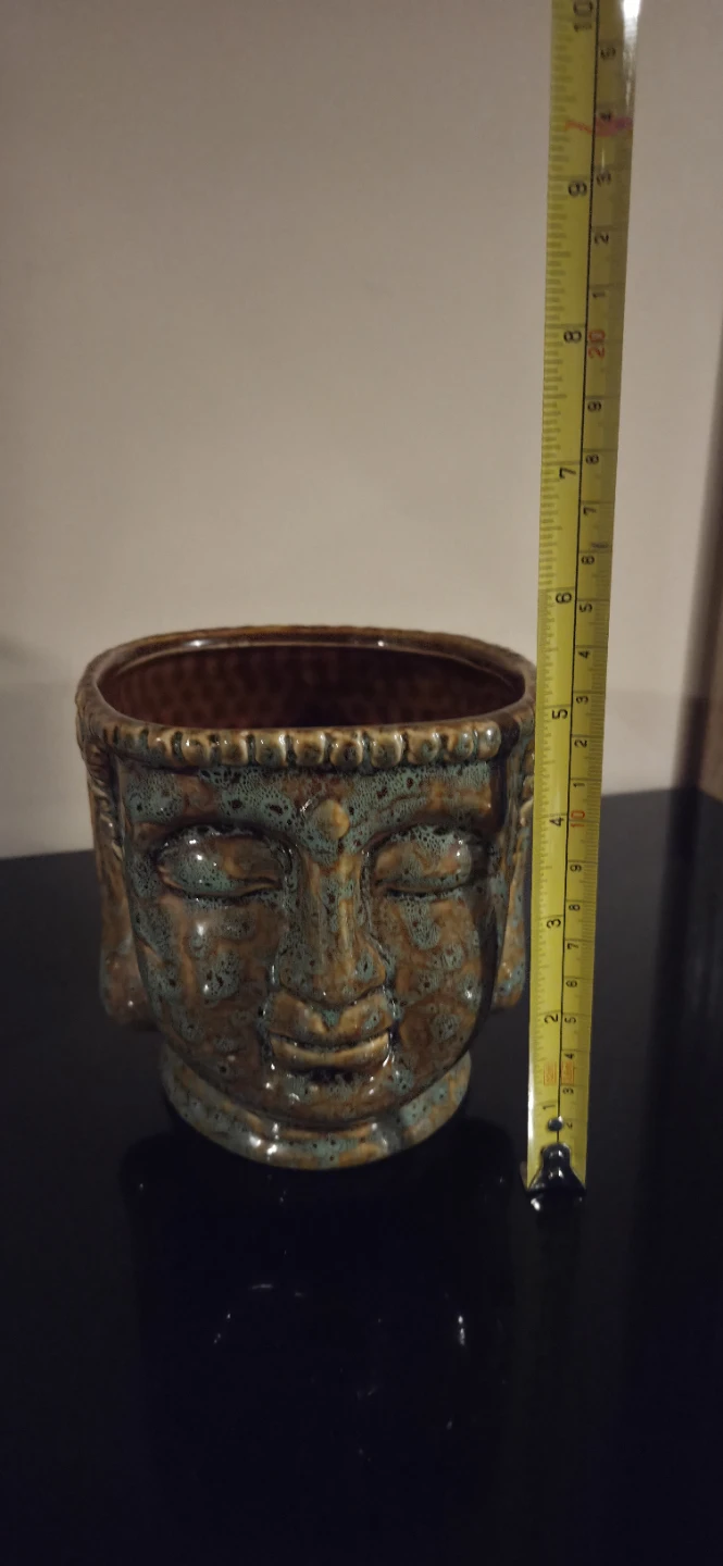 Buddha Head Planter - Brown & Turquoise