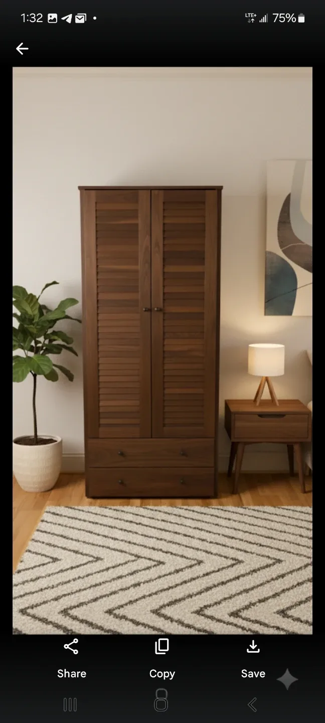 Brown Wardrobe with Louvered Doors