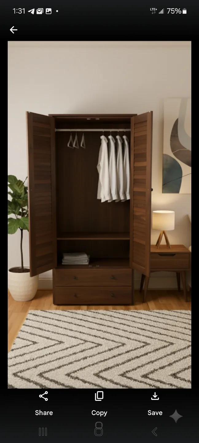 Brown Wardrobe with Louvered Doors image indicator(2)