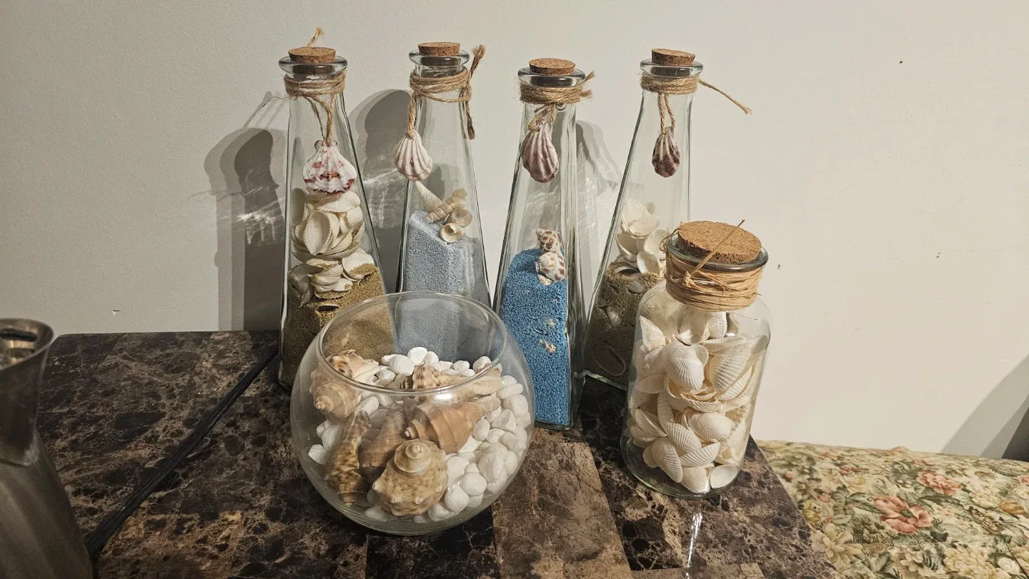 Seashell Decor Bottles & Bowl Set