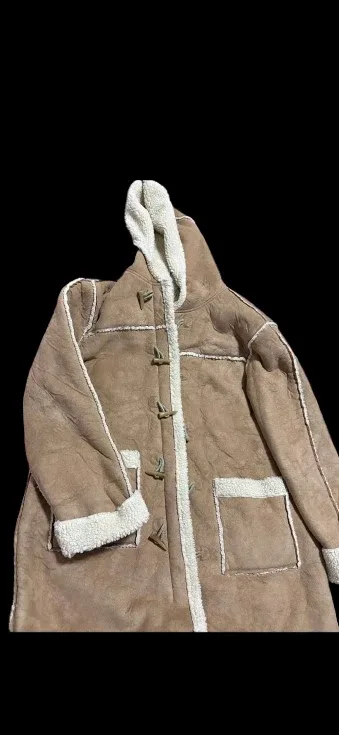 Tan Faux Suede Sherpa Lined Hooded Coat