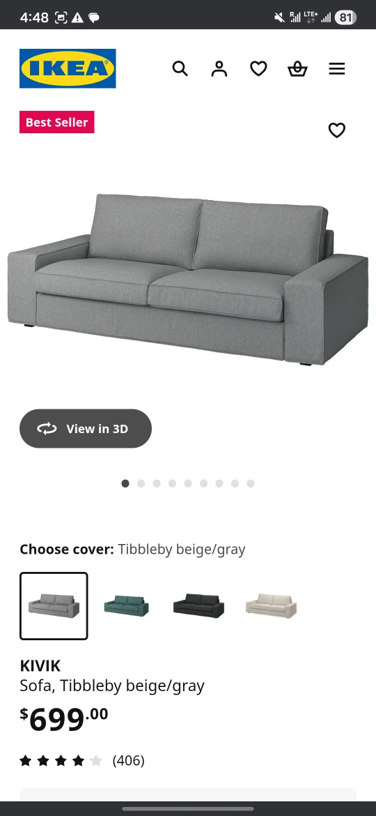 IKEA Kivik Sofa, Tibbleby Gray / Négociable:) - photo 2