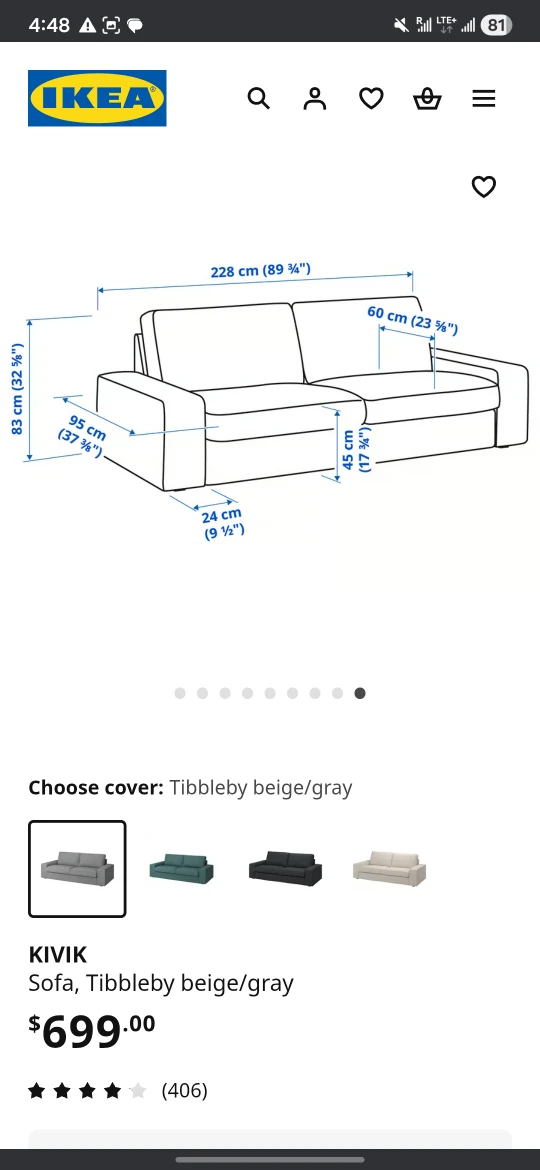 IKEA Kivik Sofa, Tibbleby Gray / Négociable:) - photo 3