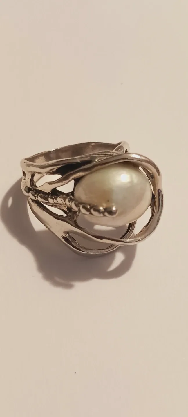 New !! Sterling Silver 925 Baroque Pearl Brutalist Ring.8.