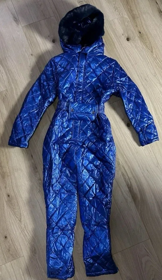 Blue Quilted Snowsuit with Fur Hood size Large 💙