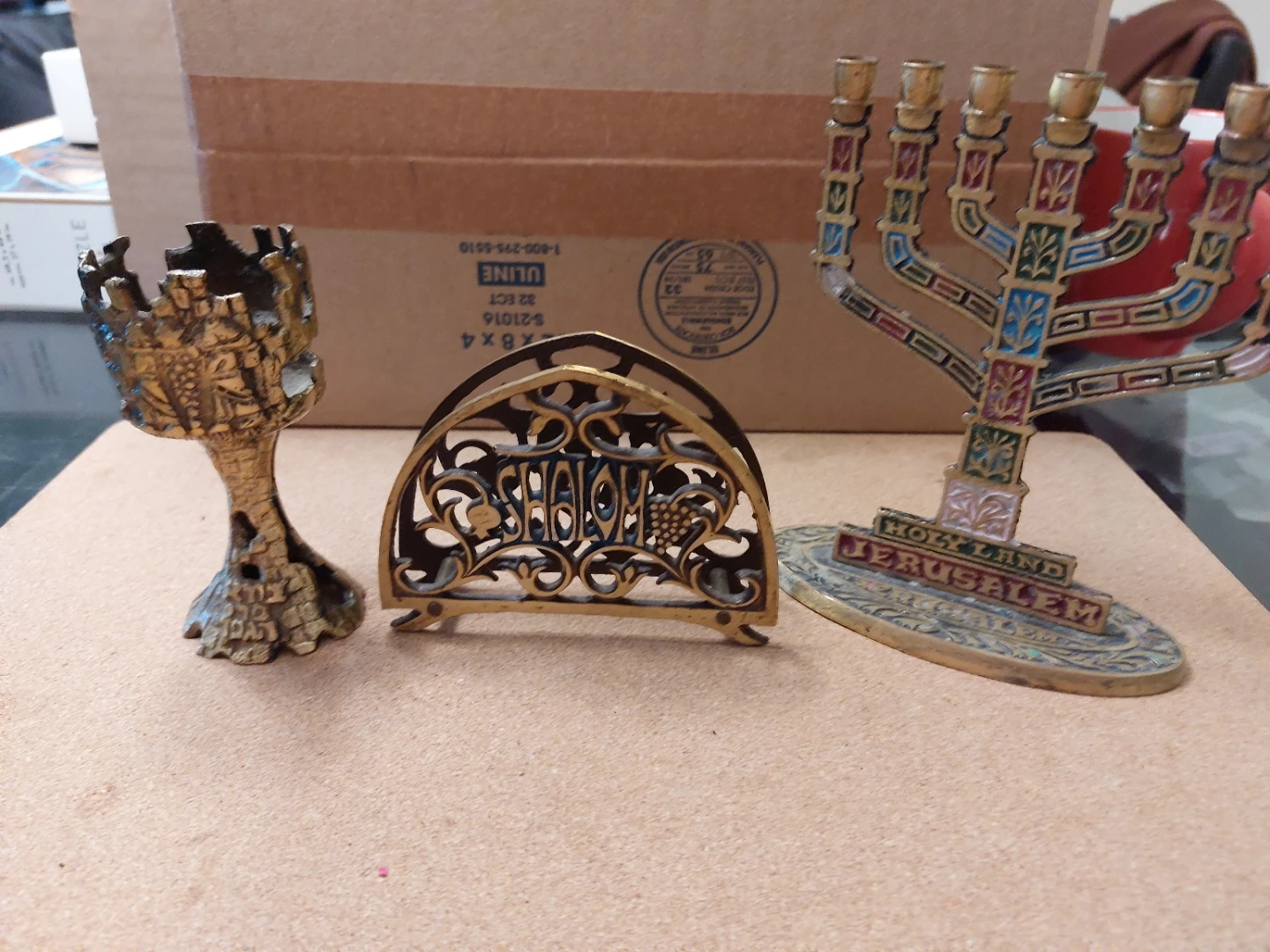 3 solid brass Judaica Items