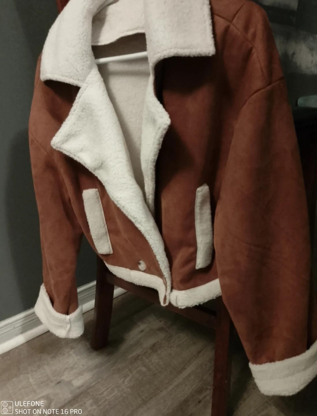Brown Faux Suede Sherpa Jacket - Size L - photo 3