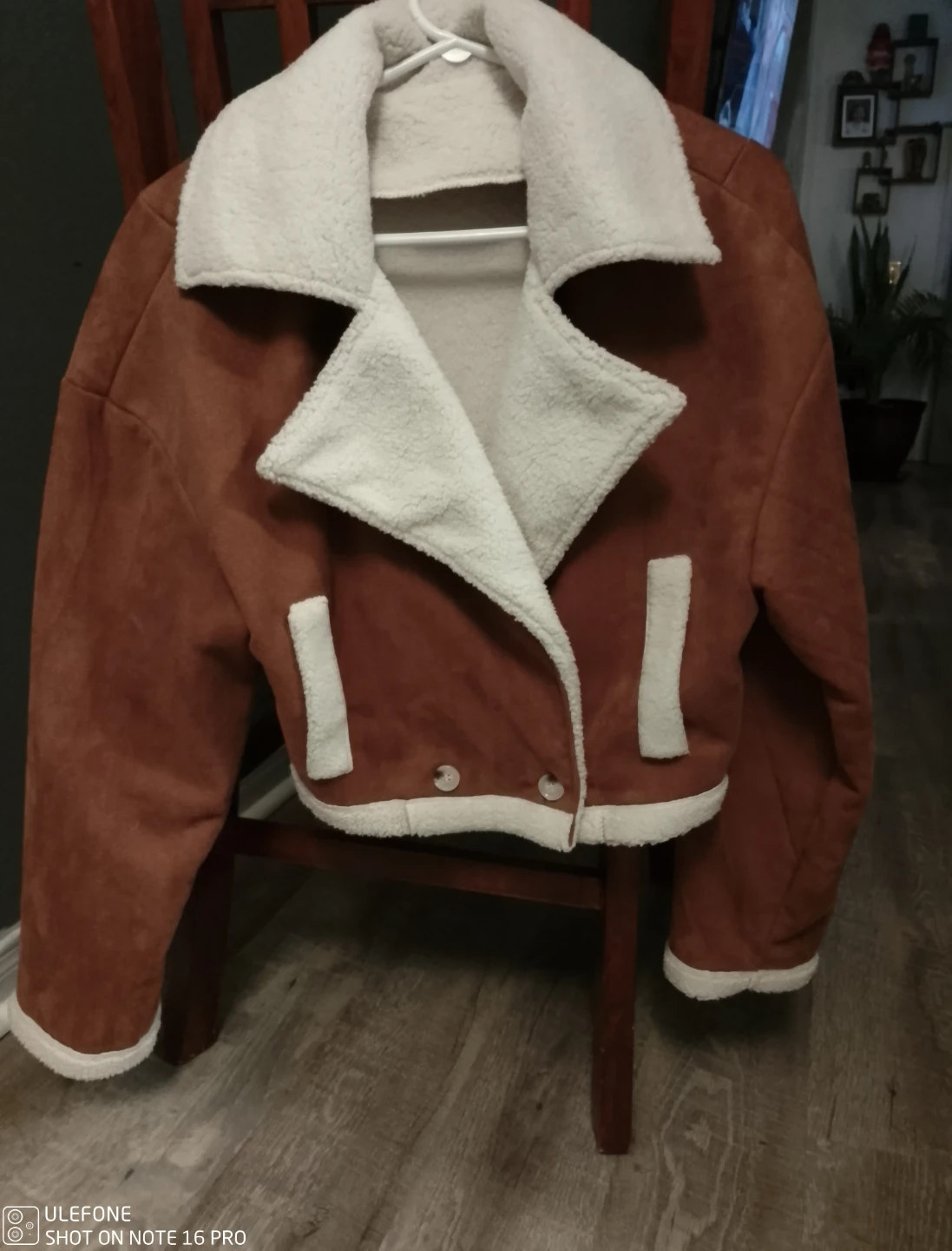 Brown Faux Suede Sherpa Jacket - Size L - photo 5