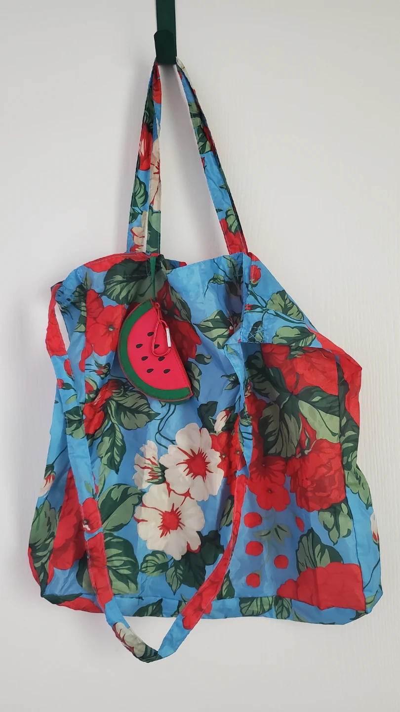 Floral Pattern Tote Bag with Watermelon Coin Purse
