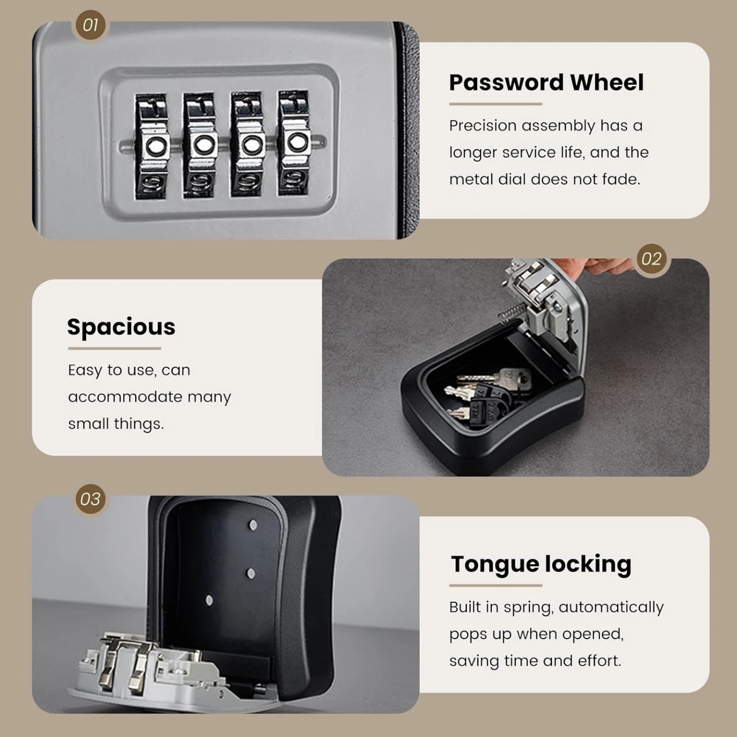 Portable Wall Mount Password Key Box, Resettable Code Safe - photo 3