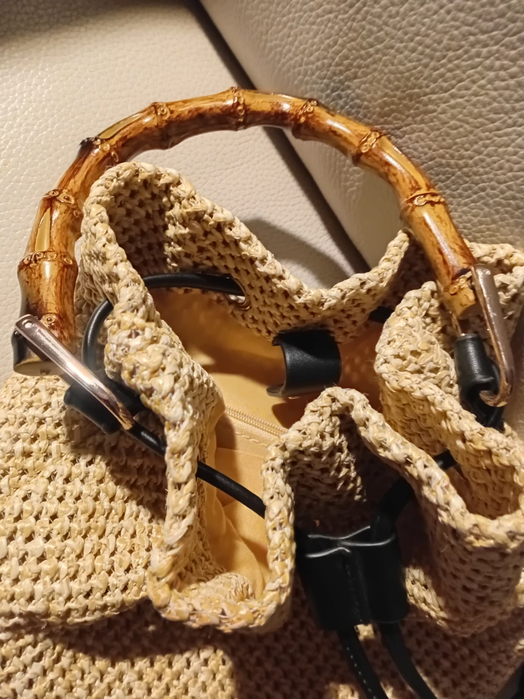Woven Bucket Bag with Bamboo Handle - photo 2