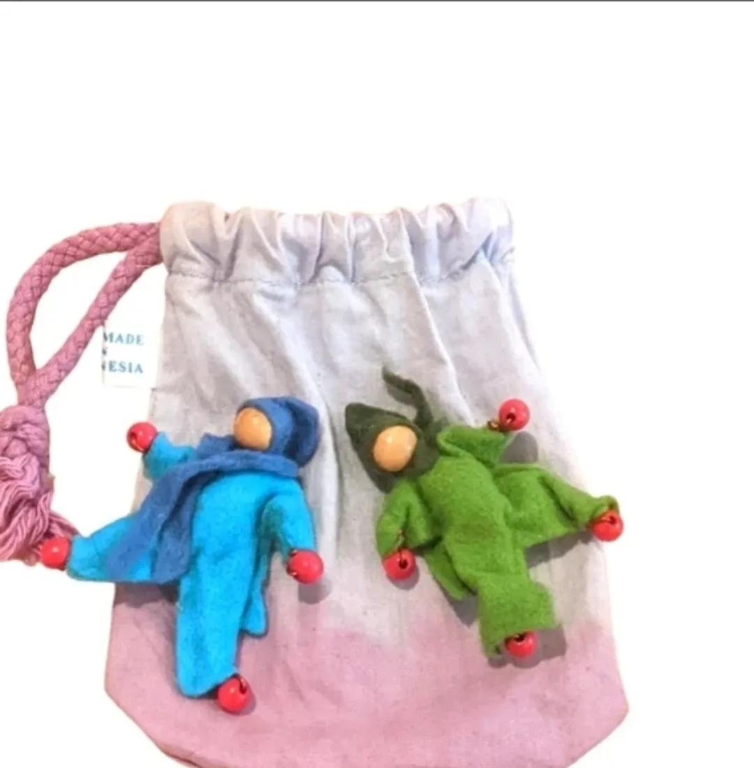 Vintage Handcrafted Amish Dolls in handcrafted drawstring Pouch