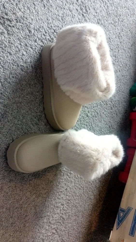 Fuzzy Beige Slipper Boots