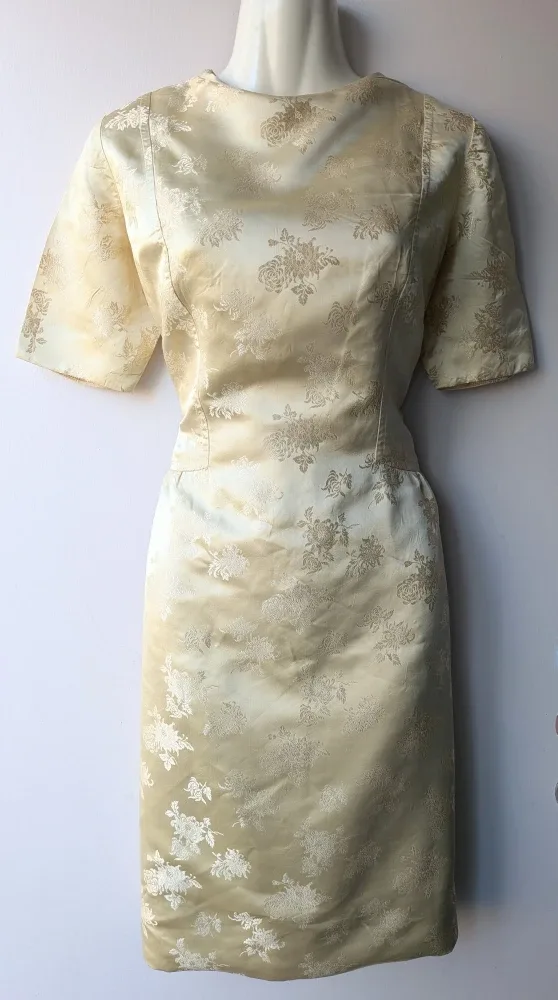 Hand made Vintage light gold Floral Dress sz Small/Medium