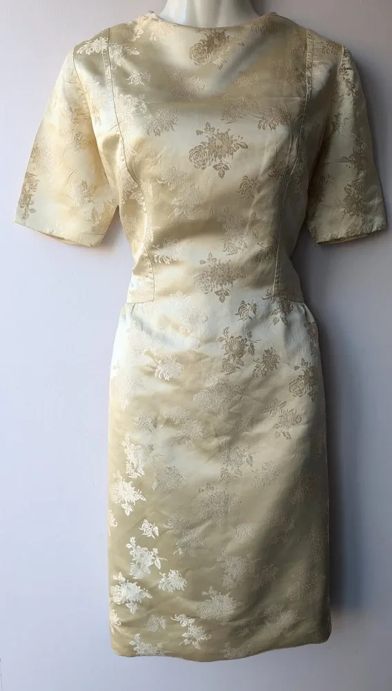Hand made Vintage light gold Floral Dress sz Small/Medium image indicator(3)