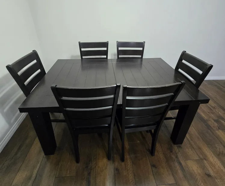 Dining Table with 6 Chairs - Dark Wood