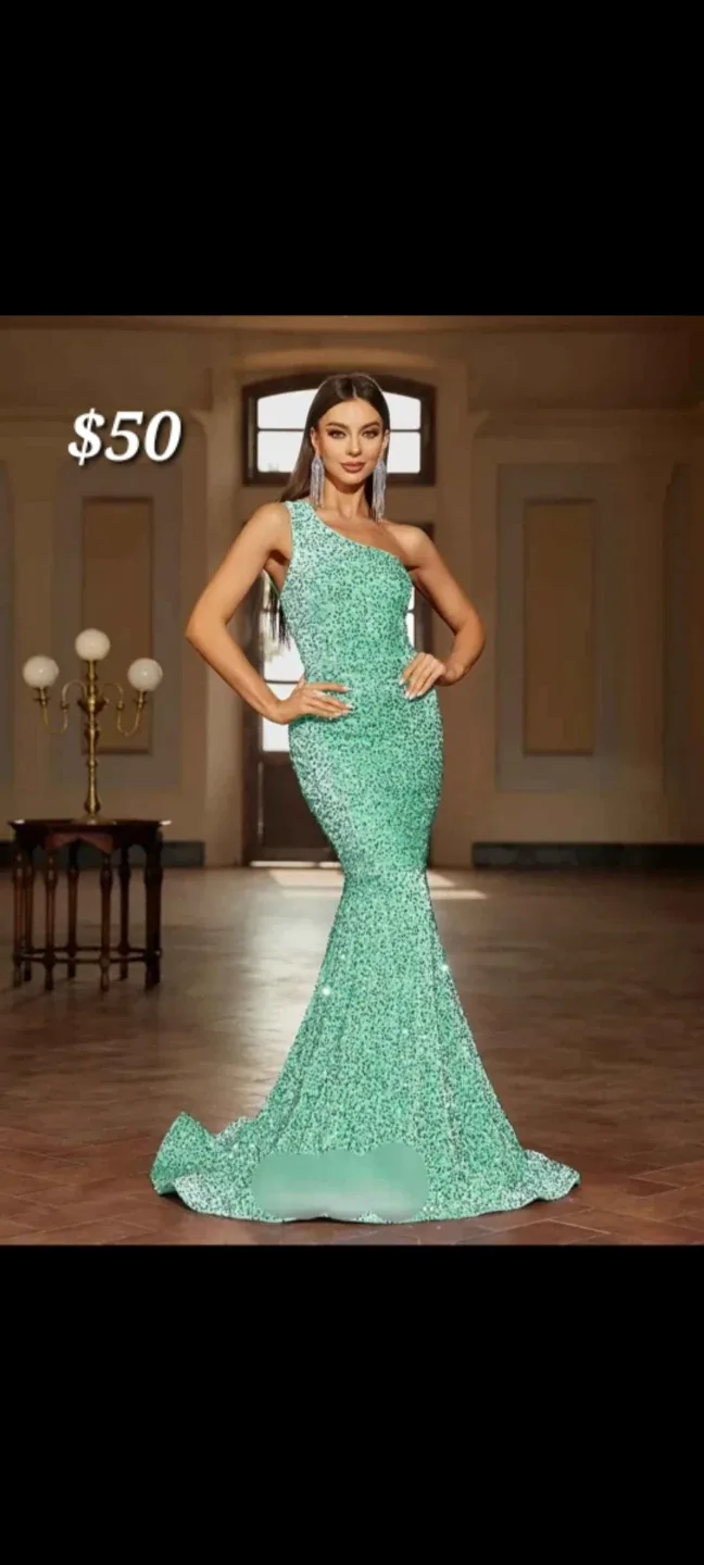 Sequin One-Shoulder Gown