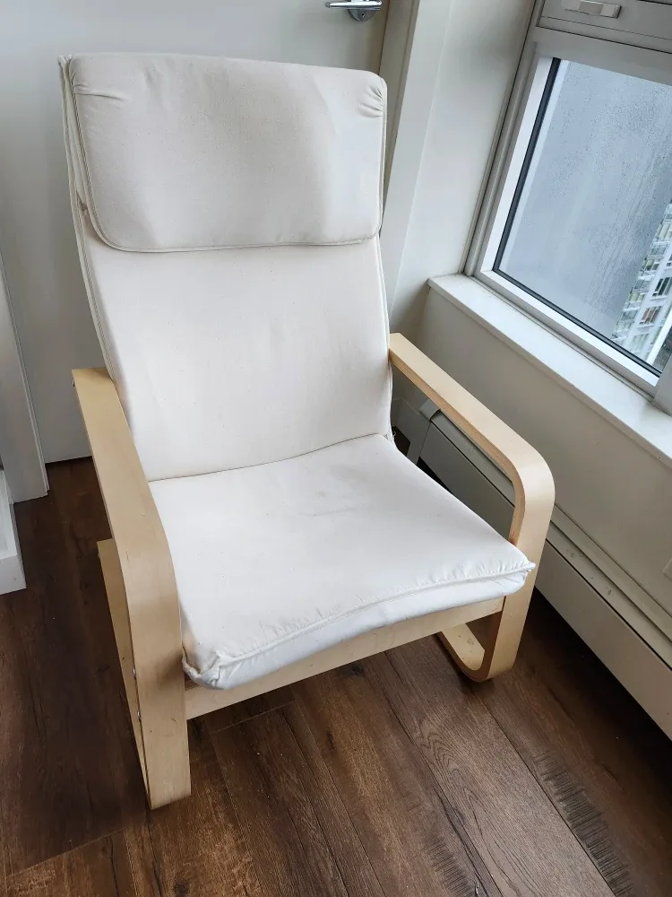IKEA Arsunda Arm Chair - Birch Veneer & White Cushion