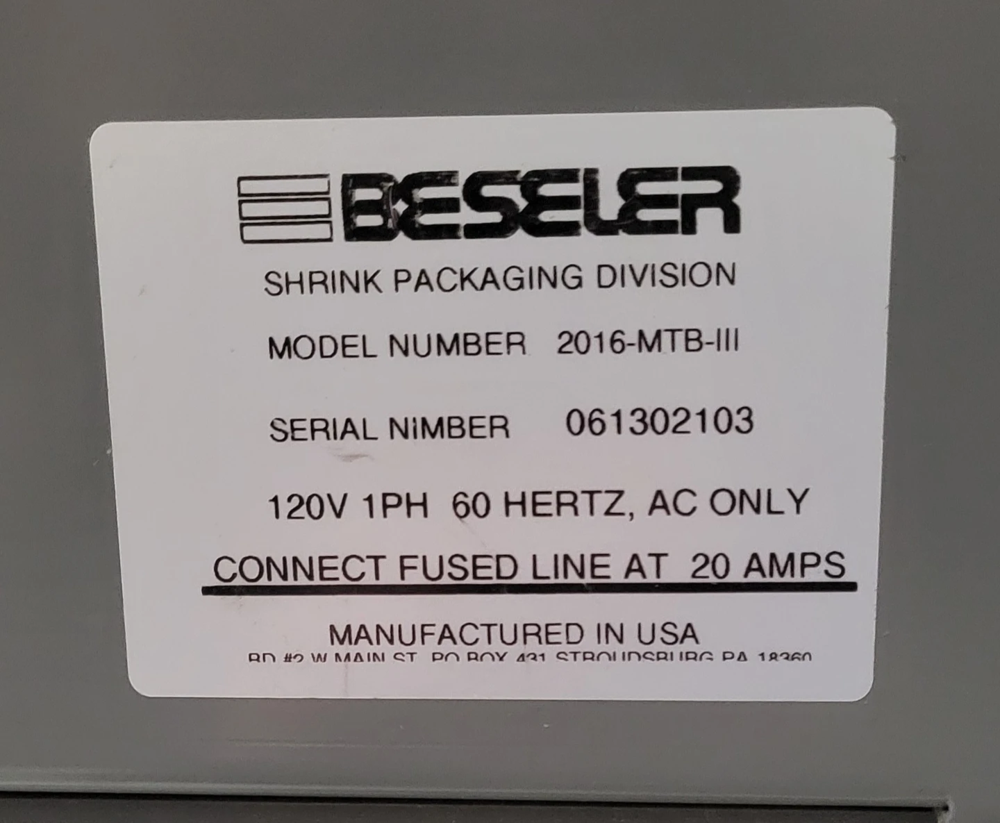 Beseler Shrink Packaging Division Machine - photo 2