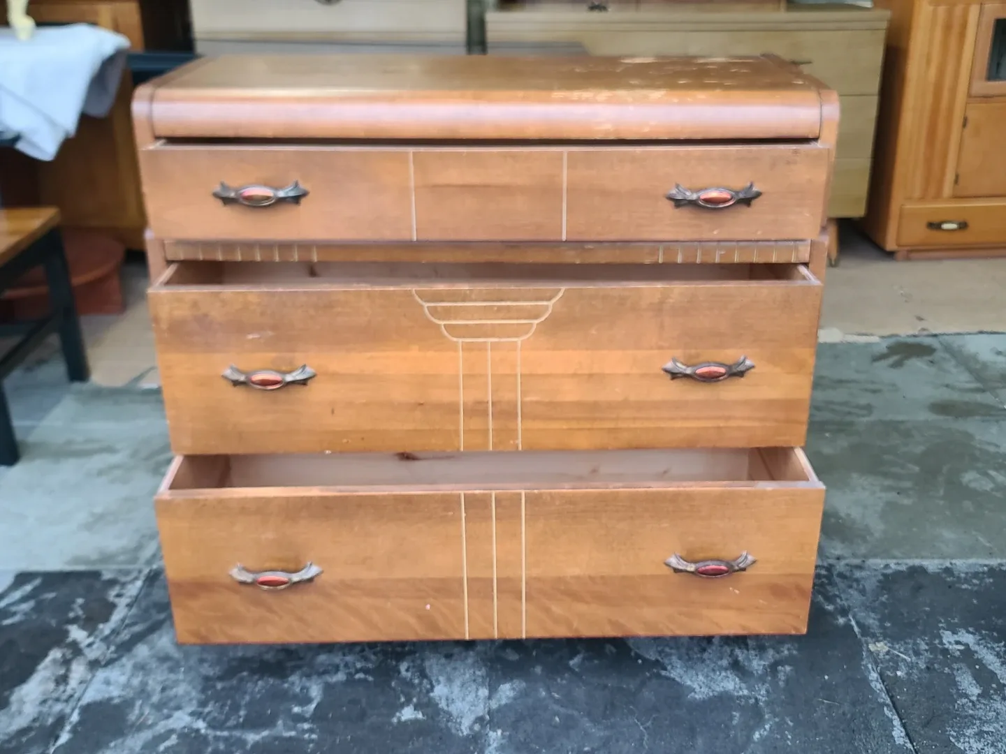 Vintage Art Deco Waterfall Dresser – 3 Drawer image indicator(2)