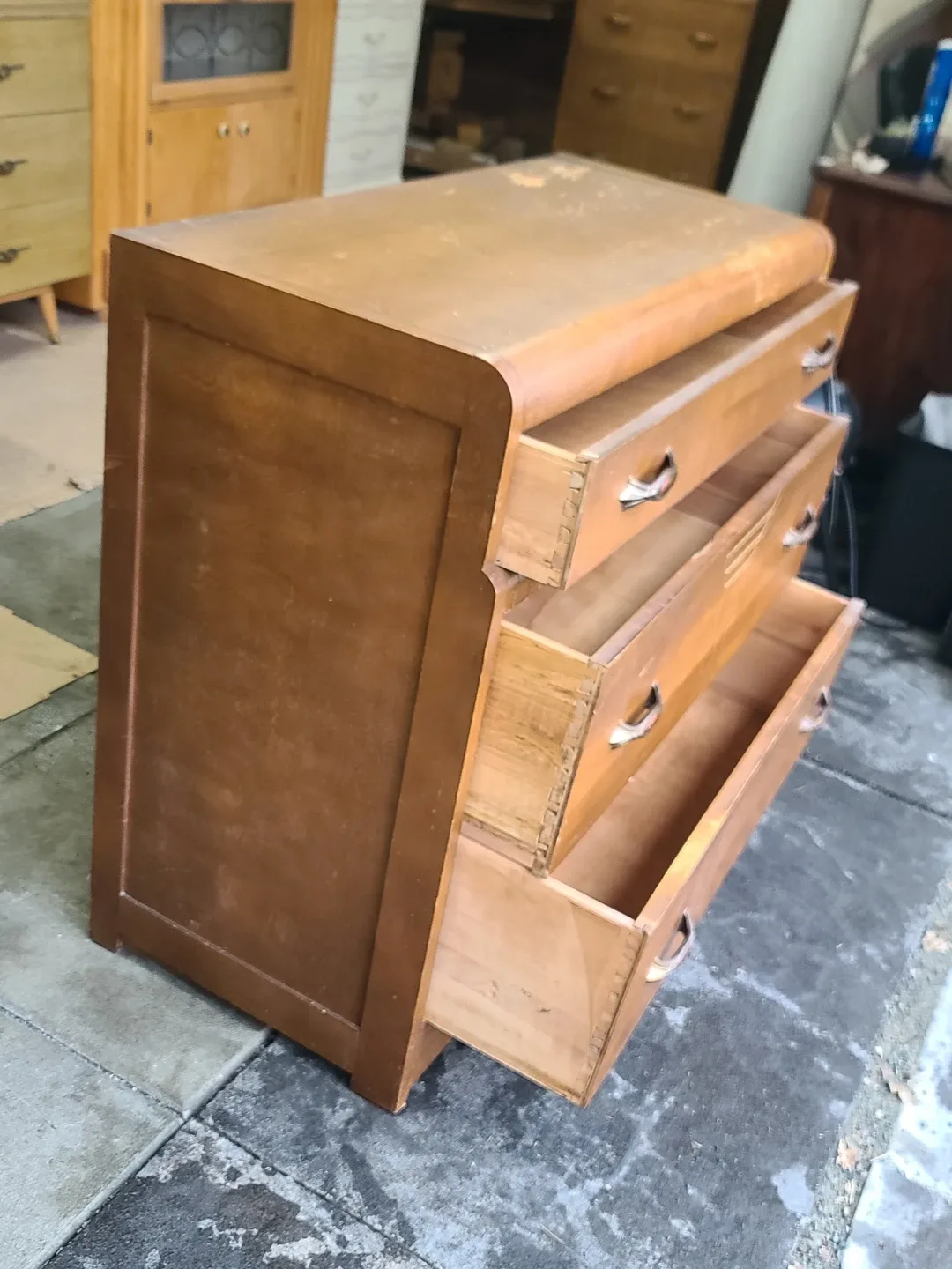 Vintage Art Deco Waterfall Dresser – 3 Drawer image indicator(3)