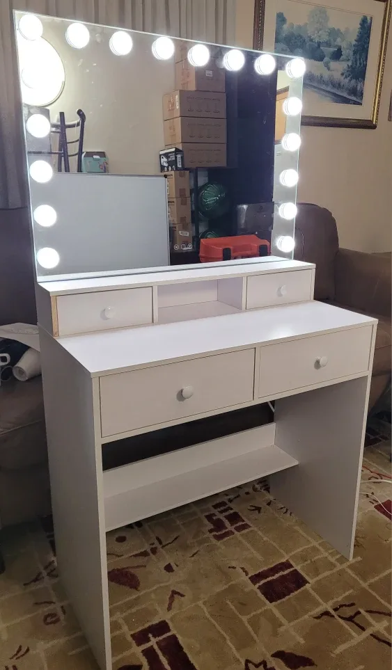 White Vanity Makeup Table with Lighted Mirror
