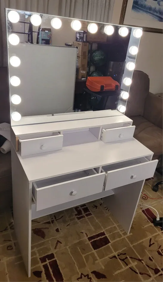 White Vanity Makeup Table with Lighted Mirror image indicator(3)