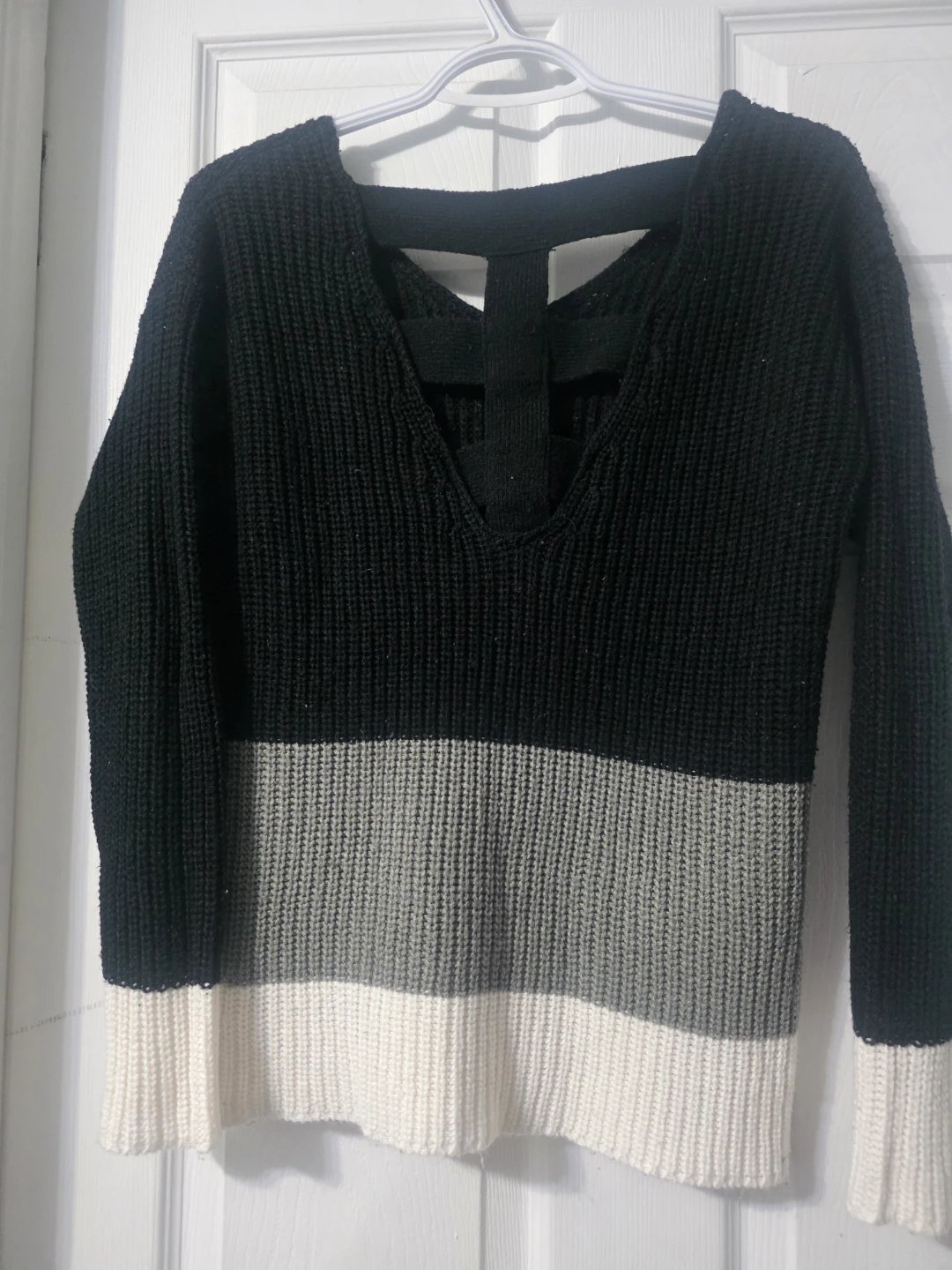 Striped Knit Sweater - Black, Grey, White