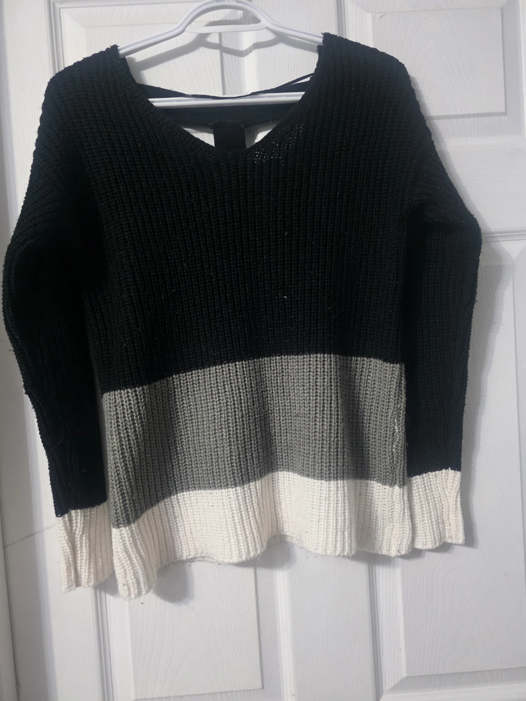 Striped Knit Sweater - Black, Grey, White - photo 2