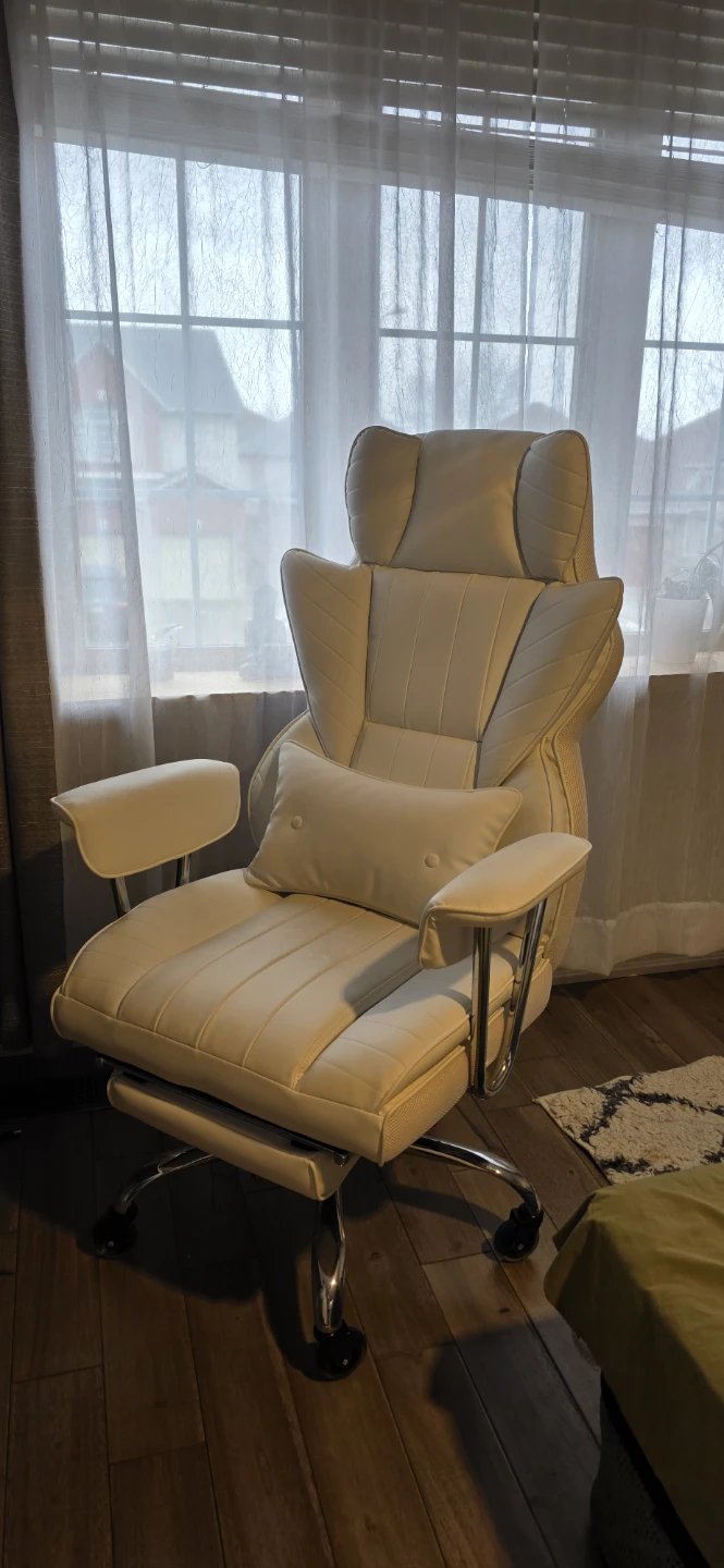 White Ergonomic Office Chair with Footrest