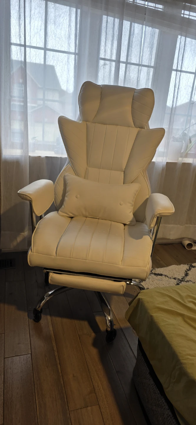 White Ergonomic Office Chair with Footrest - photo 2