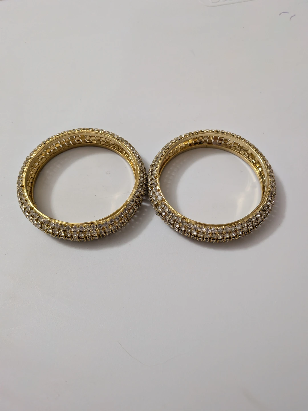 Gold Tone Rhinestone Bangles - Set of Two