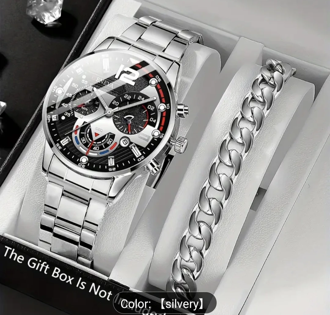 Geneva Silver Watch & Bracelet Set